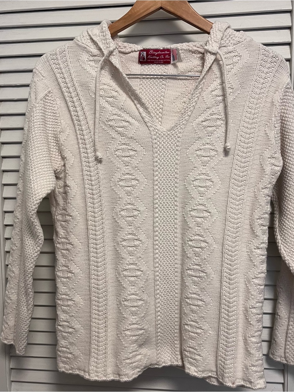 VTG Binghamton Knitting Womens S Cotton Cable Knit Hoodie Cream Capsule Coastal